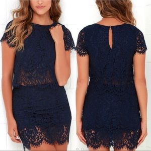 Turn Back Time Navy Blue Lace Two-Piece Dress